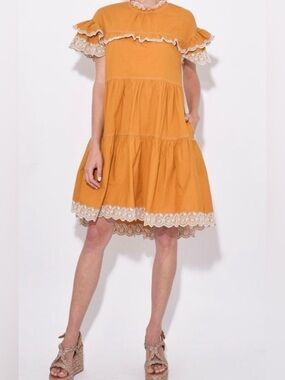 Ulla Johnson Mustard Yellow Lace-Trim Top